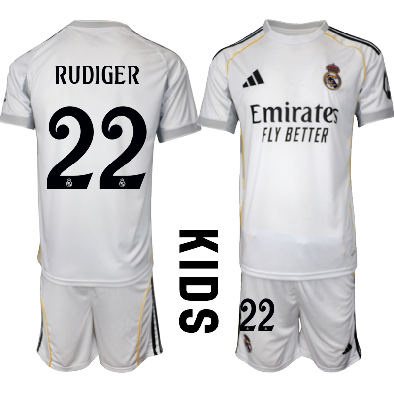 Youth 2025-2026 Club Real Madrid home White #22 Soccer Jersey->customized soccer jersey->Custom Jersey